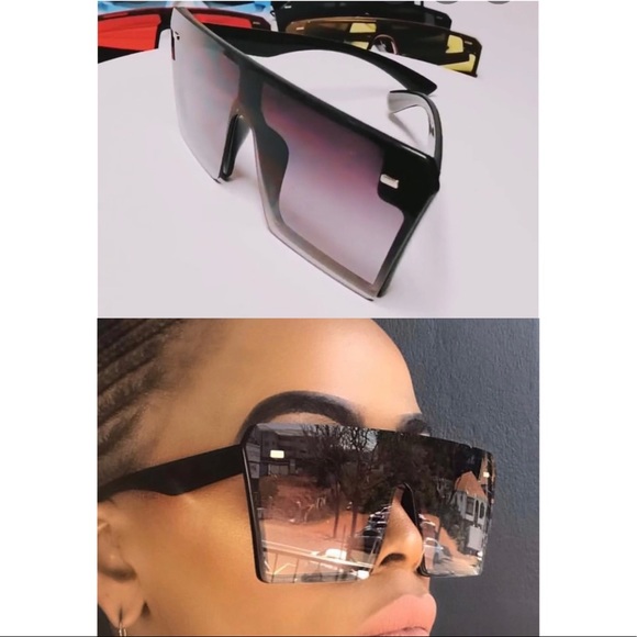 Oversized Square Sunglasses Flat Top Black Clear - Picture 2 of 4